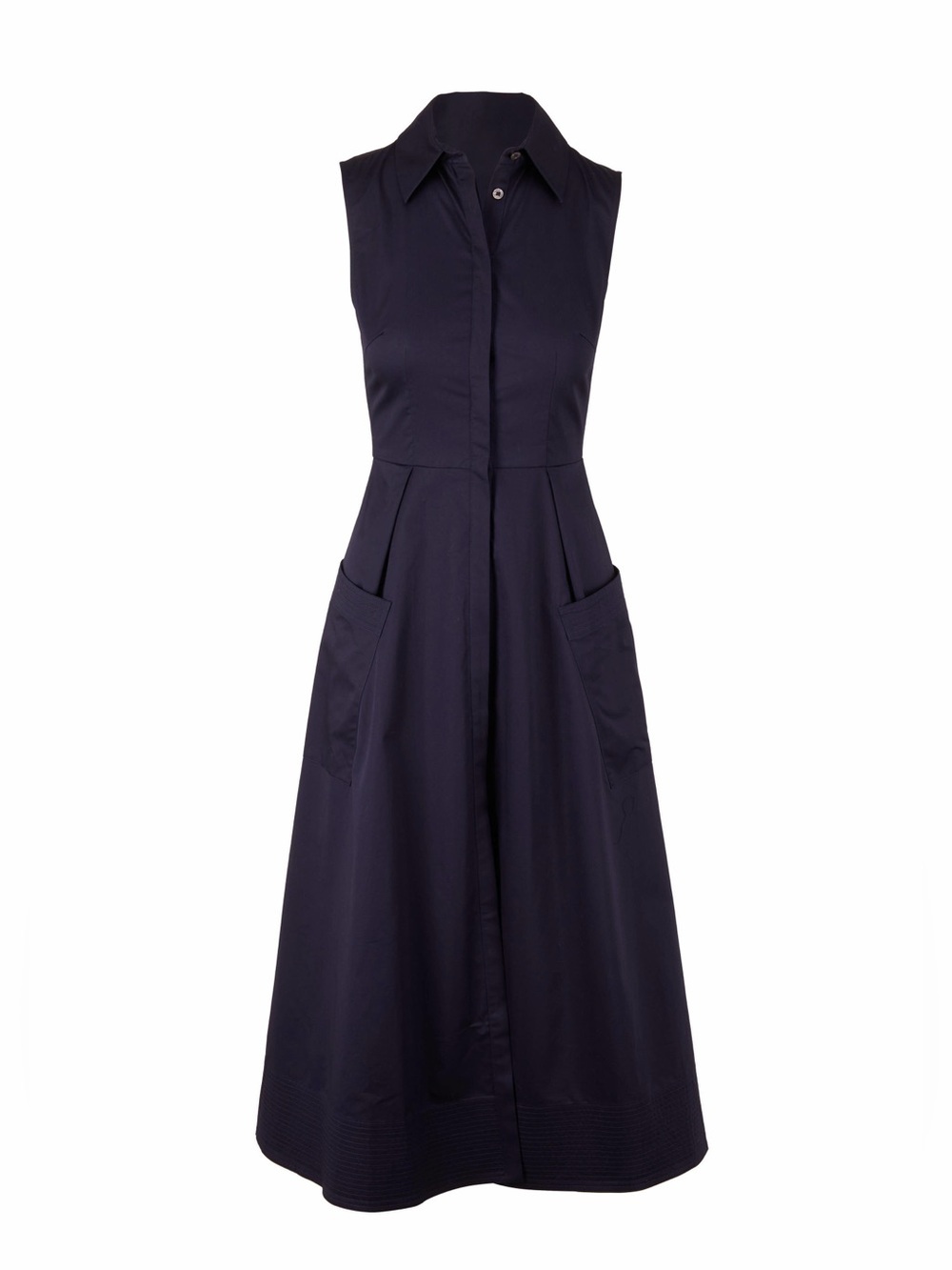 NEW CO Poplin Navy Blue Sleeveless Shirt Dress Size S - Picture 2 of 12